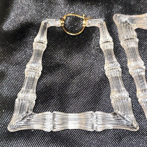Gold & Honey Clear Lucite Bamboo Hoop Earrings - Picture 3 of 5